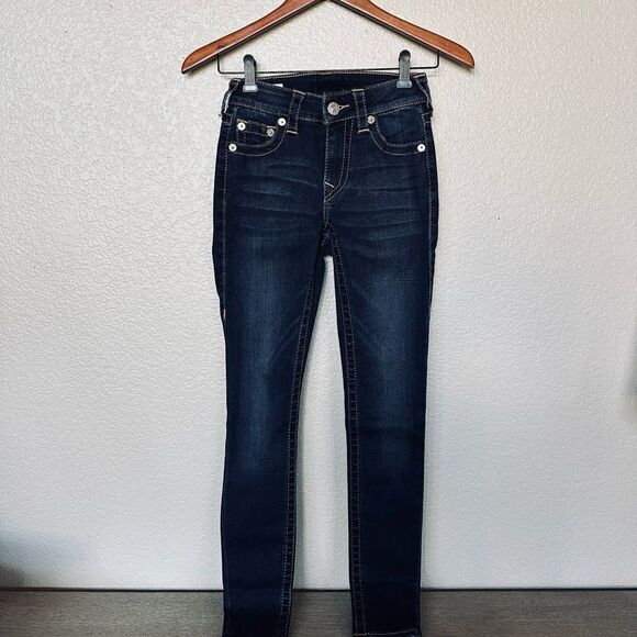 True Religion Mid Rise Skinny Dark Studded Pocket Denim Jeans 24 - Picture 3 of 7